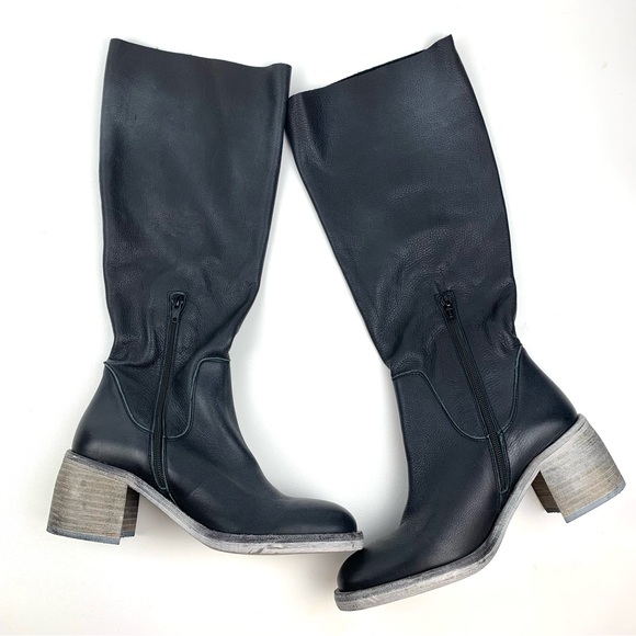 Free People Essential Tall Boots Slouch Black Leather Block Heel Size 39.5 - Picture 3 of 9